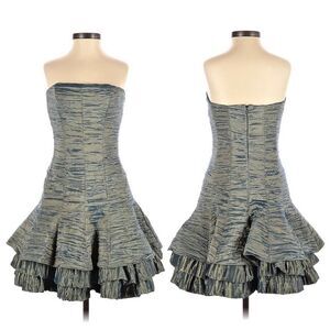 Vintage Y2K Jessica McClintock Cocktail Dress Metallic Strapless Puff Size 4